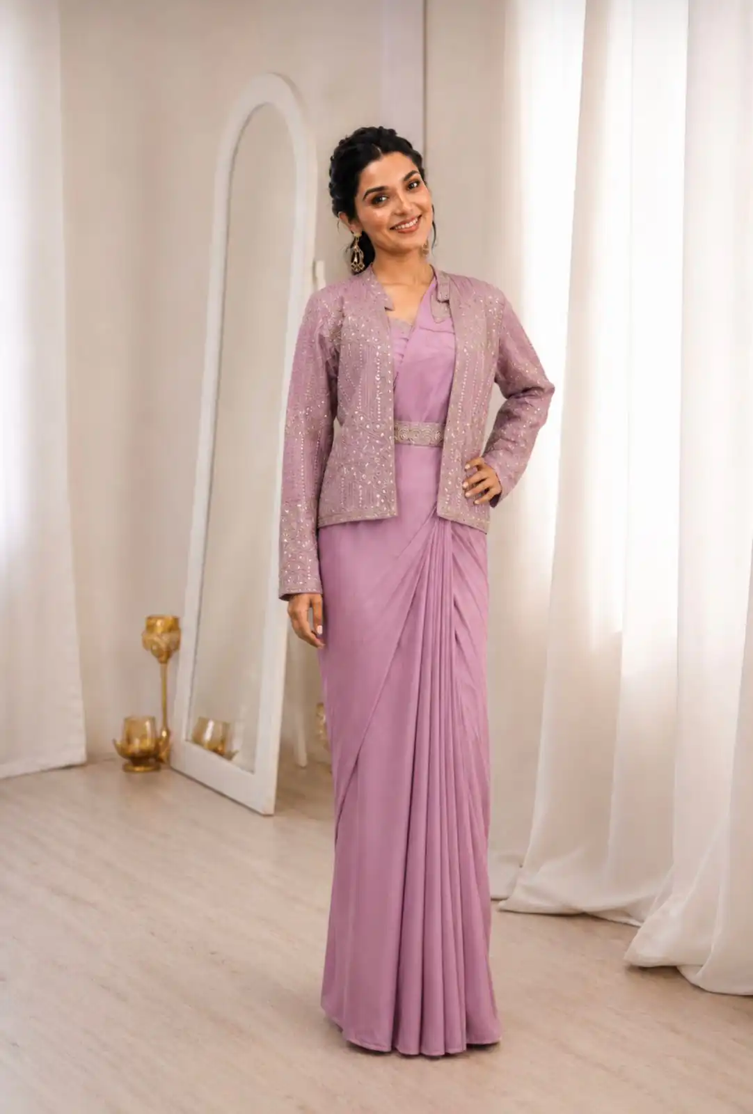 BB 72 Lavender Crap Silk Saree with Sequins Work & Embroidery Work. Festive Deal ₹2399. Delivery 4-6 Working Days. Shop now. | Creative Sarees, Bollywood Sarees, Designer Sarees, Embroidered Sarees, Ethnic Saree, Modern Digital sarees, Party Wear Sarees, Sarees