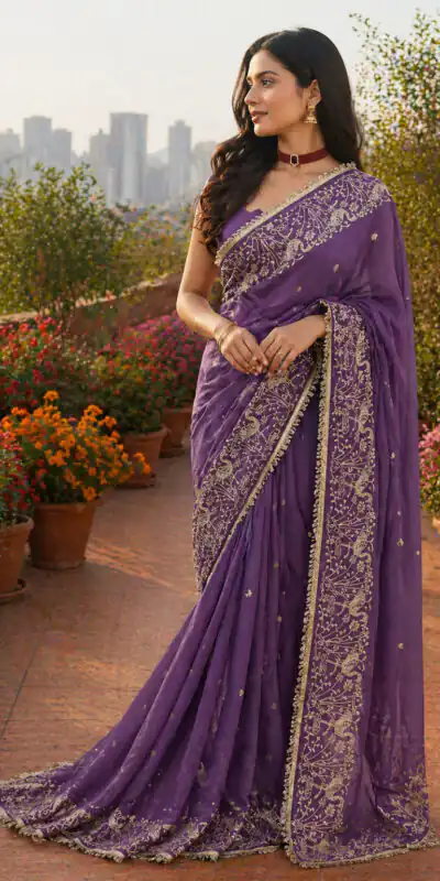 BT 446 Lavender Star Georgette Saree with Lace Work & Embroidery Work. Festive Deal ₹1799. Delivery 4-6 Working Days. Shop now. | Creative Sarees, Bollywood Sarees, Designer Sarees, Embroidered Sarees, Ethnic Saree, Modern Digital sarees, Party Wear Sarees, Sarees