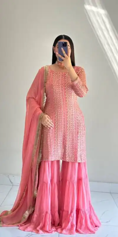 ZD 10010 Pink in Pink Fox Georgette. Sequins Work & Embroidery Work Salwar Suit Special Price ₹2399. Delivery 4-6 Working Days. Shop now. | Casual Suits, Jump Suits, Creative suits, Designer Suits, Palazzo Suits, Party Wear Suits, Patiala Suits, Salwar suit, Straight Suits
