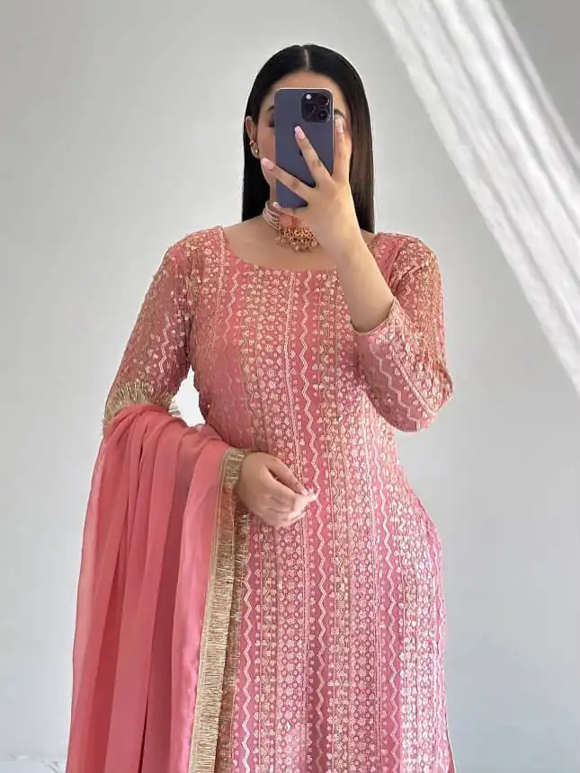 ZD 10010 Pink in Pink Fox Georgette. Sequins Work & Embroidery Work Salwar Suit Special Price ₹2399. Delivery 4-6 Working Days. Shop now. | Casual Suits, Jump Suits, Creative suits, Designer Suits, Palazzo Suits, Party Wear Suits, Patiala Suits, Salwar suit, Straight Suits