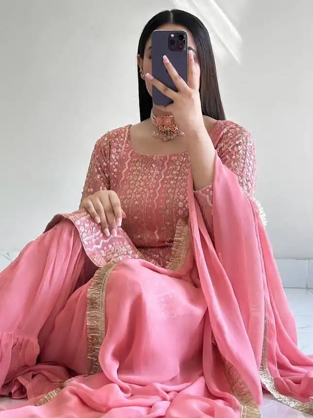 ZD 10010 Pink in Pink Fox Georgette. Sequins Work & Embroidery Work Salwar Suit Special Price ₹2399. Delivery 4-6 Working Days. Shop now. | Casual Suits, Jump Suits, Creative suits, Designer Suits, Palazzo Suits, Party Wear Suits, Patiala Suits, Salwar suit, Straight Suits