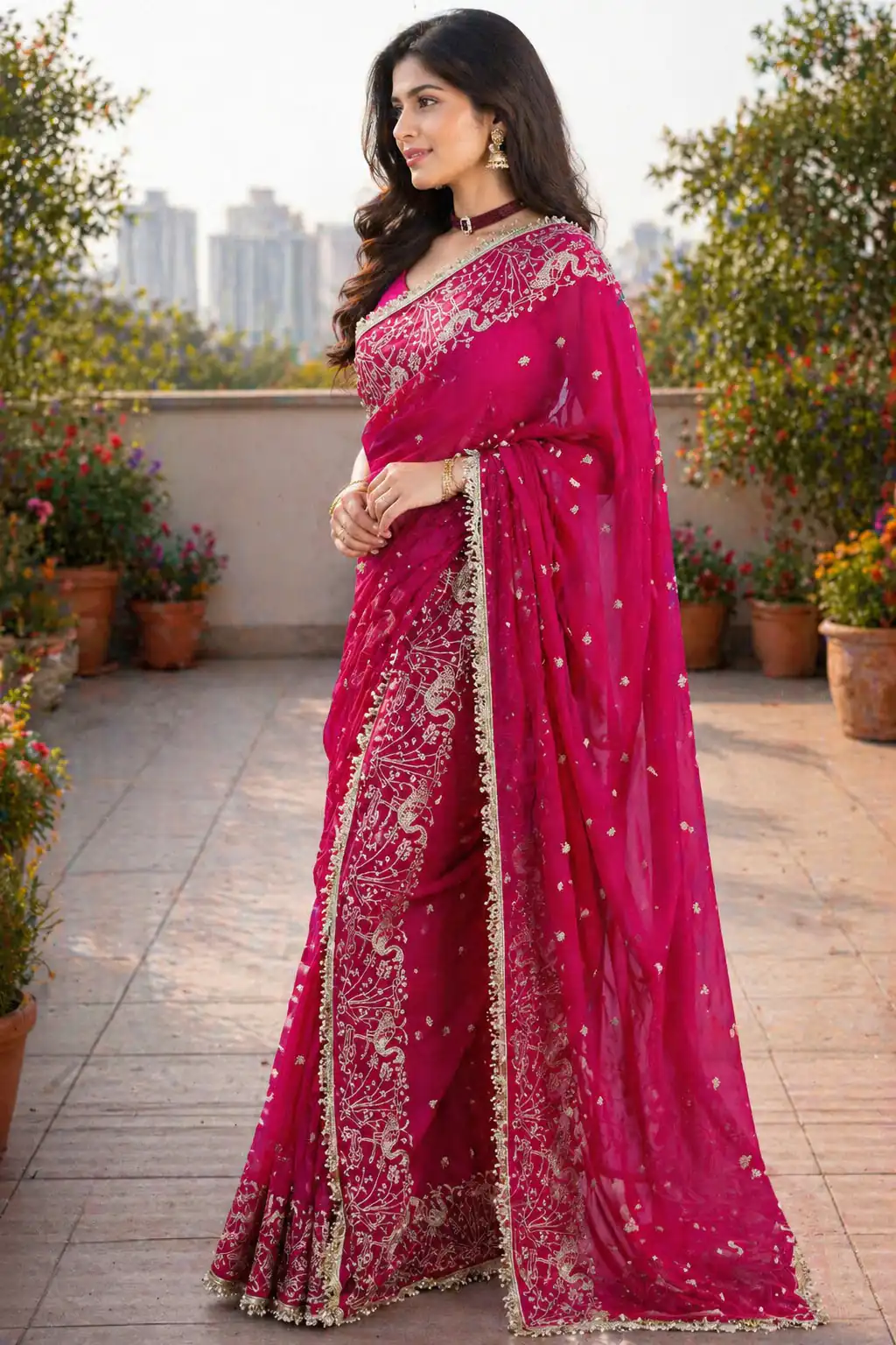 BT 446 Pink Star Georgette Saree with Lace Work & Embroidery Work. Festive Deal ₹1799. Delivery 4-6 Working Days. Shop now. | Creative Sarees, Bollywood Sarees, Designer Sarees, Embroidered Sarees, Ethnic Saree, Modern Digital sarees, Party Wear Sarees, Sarees
