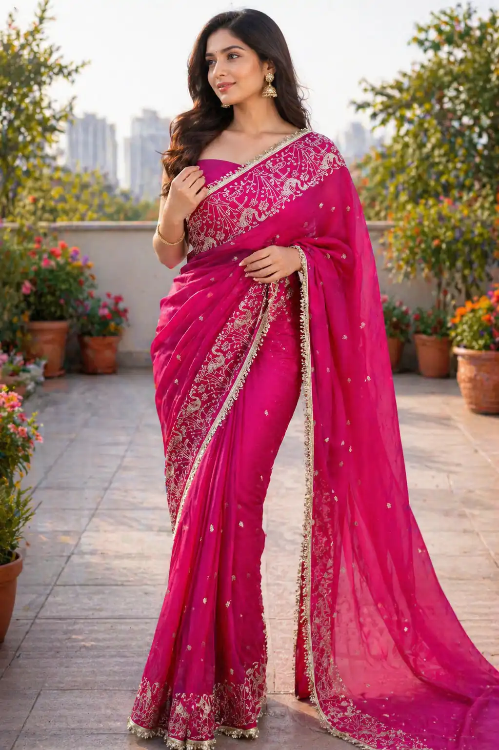 BT 446 Pink Star Georgette Saree with Lace Work & Embroidery Work. Festive Deal ₹1799. Delivery 4-6 Working Days. Shop now. | Creative Sarees, Bollywood Sarees, Designer Sarees, Embroidered Sarees, Ethnic Saree, Modern Digital sarees, Party Wear Sarees, Sarees