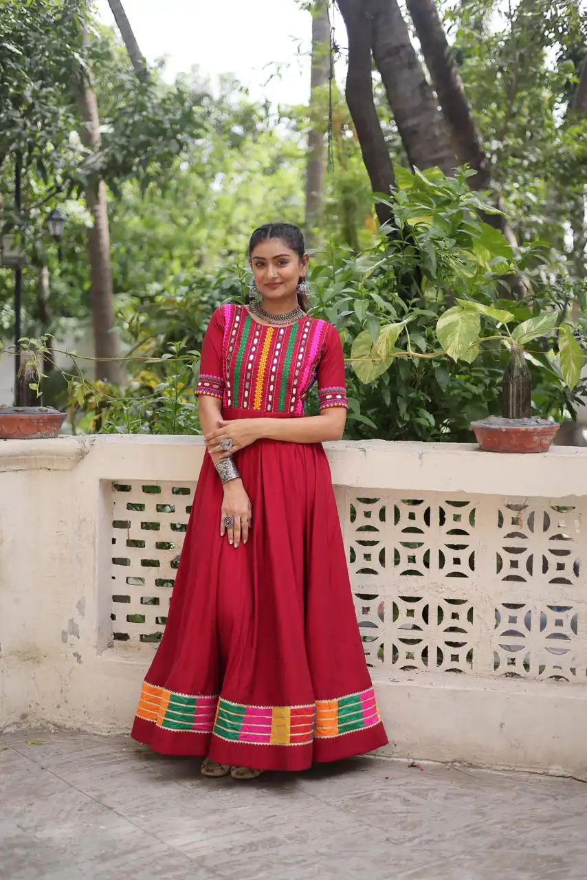 KA 1202 Red Roman Gown with Mirror Work. Wedding, Party, Festive, Events Get it for ₹2049. Delivery 4-6 Working Days. Shop now. | Bollywood Gowns, Creative Gowns, Designer Gowns, Embroidered Gowns, Gowns, Party Wear Gowns