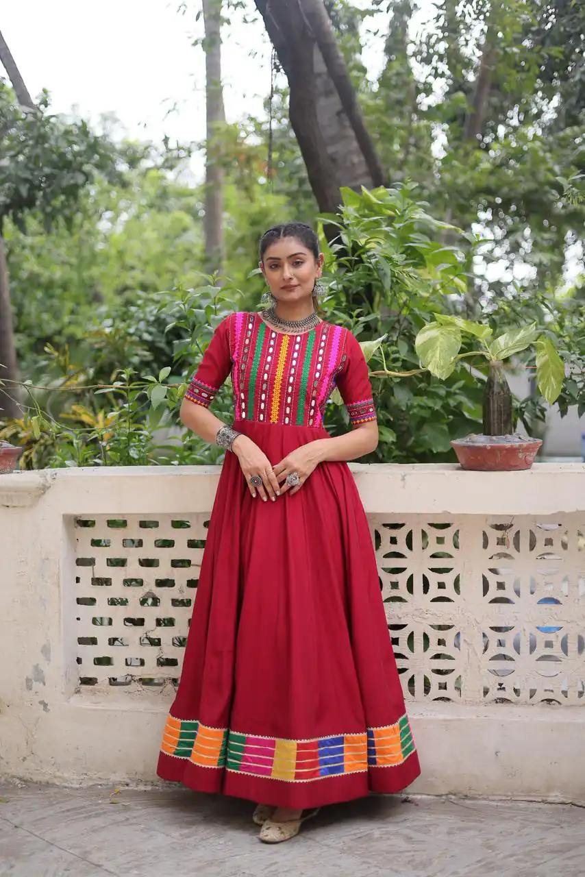 KA 1202 Red Roman Gown with Mirror Work. Wedding, Party, Festive, Events Get it for ₹2049. Delivery 4-6 Working Days. Shop now. | Bollywood Gowns, Creative Gowns, Designer Gowns, Embroidered Gowns, Gowns, Party Wear Gowns