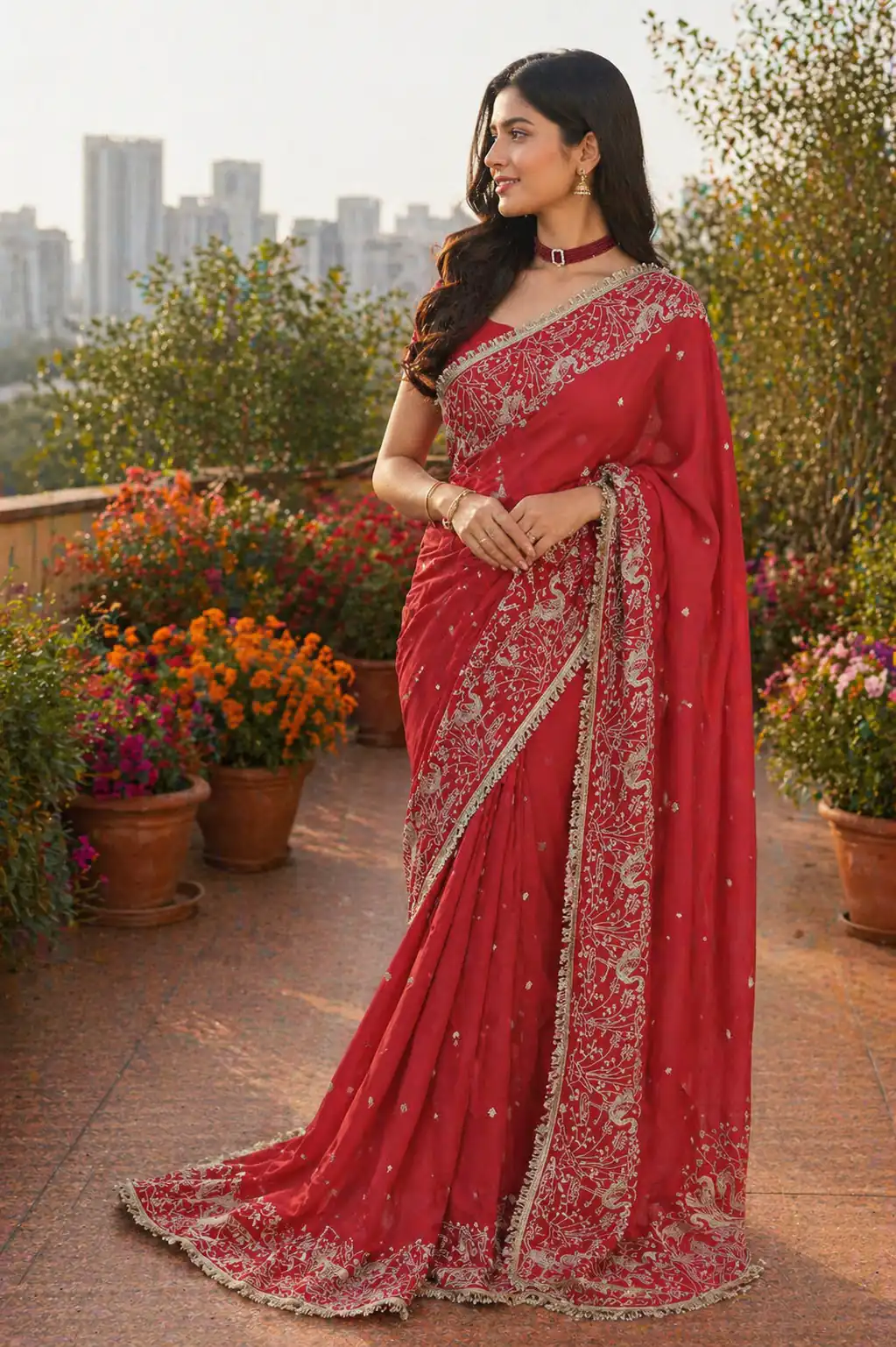 BT 446 Red Star Georgette Saree with Lace Work & Embroidery Work. Festive Deal ₹1799. Delivery 4-6 Working Days. Shop now. | Creative Sarees, Bollywood Sarees, Designer Sarees, Embroidered Sarees, Ethnic Saree, Modern Digital sarees, Party Wear Sarees, Sarees