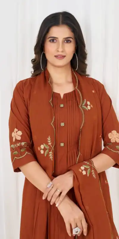 DIVA 159 Rust with Embroidery Work & Cut Work Brown Pure Cotton Salwar Suit . Exclusive Offer ₹2499. Delivery 4-6 Working Days. Shop now. | Casual Suits, Jump Suits, Creative suits, Designer Suits, Palazzo Suits, Party Wear Suits, Patiala Suits, Salwar suit, Straight Suits