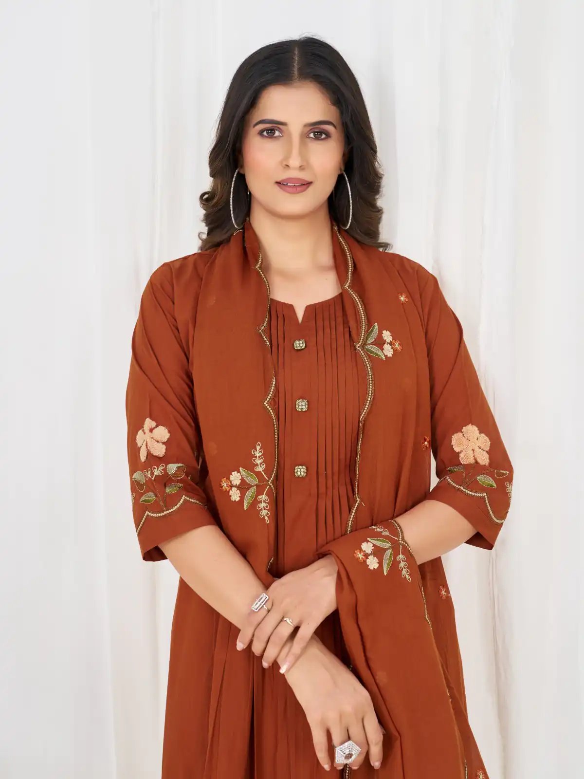 DIVA 159 Rust with Embroidery Work & Cut Work Brown Pure Cotton Salwar Suit . Exclusive Offer ₹2499. Delivery 4-6 Working Days. Shop now. | Casual Suits, Jump Suits, Creative suits, Designer Suits, Palazzo Suits, Party Wear Suits, Patiala Suits, Salwar suit, Straight Suits