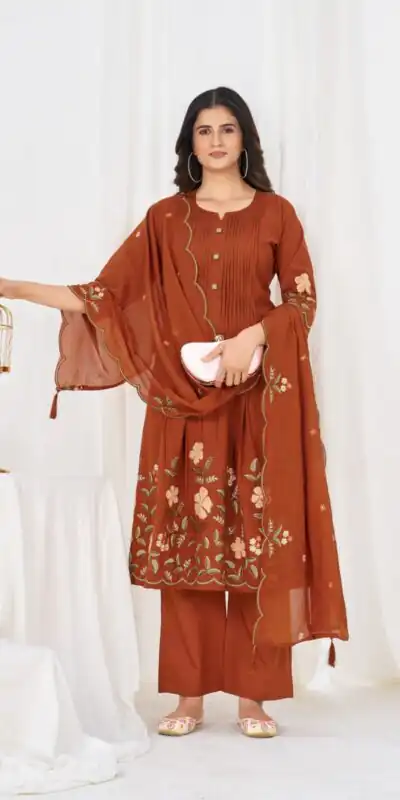 DIVA 159 Rust with Embroidery Work & Cut Work Brown Pure Cotton Salwar Suit . Exclusive Offer ₹2499. Delivery 4-6 Working Days. Shop now. | Casual Suits, Jump Suits, Creative suits, Designer Suits, Palazzo Suits, Party Wear Suits, Patiala Suits, Salwar suit, Straight Suits