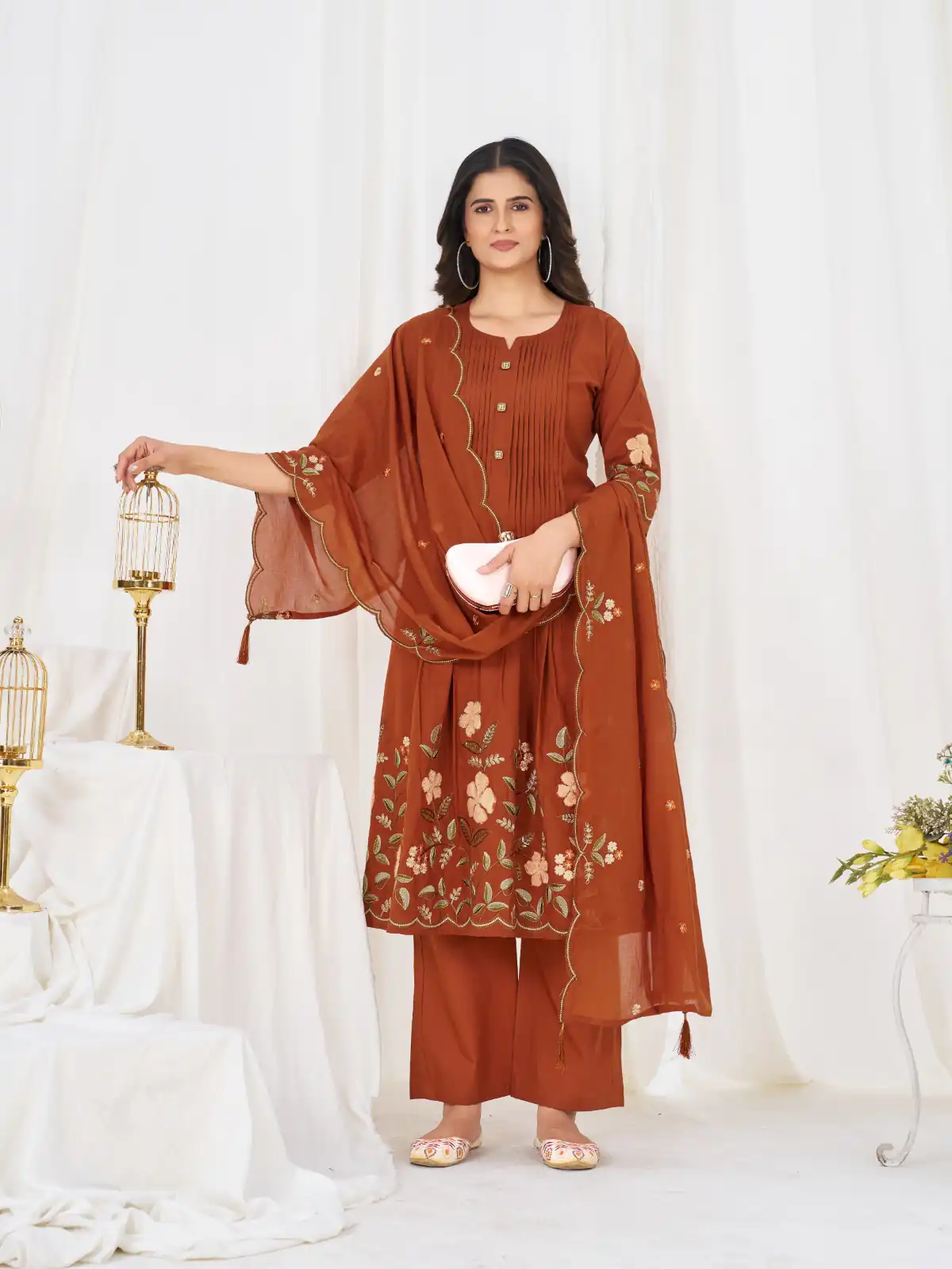 DIVA 159 Rust with Embroidery Work & Cut Work Brown Pure Cotton Salwar Suit . Exclusive Offer ₹2499. Delivery 4-6 Working Days. Shop now. | Casual Suits, Jump Suits, Creative suits, Designer Suits, Palazzo Suits, Party Wear Suits, Patiala Suits, Salwar suit, Straight Suits