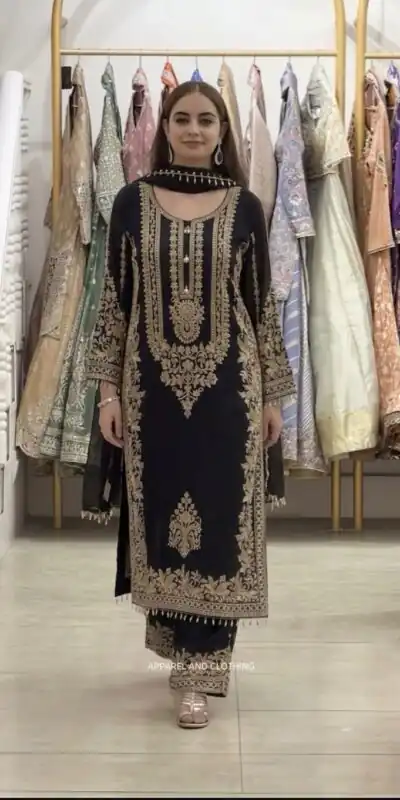 SR 1716 Black Colour Faux Georgette Salwar Suit with Lace Work. Introductory Price ₹2449. Delivery 4-6 Working Days. Shop now. | Casual Suits, Jump Suits, Creative suits, Designer Suits, Palazzo Suits, Party Wear Suits, Patiala Suits, Salwar suit, Straight Suits