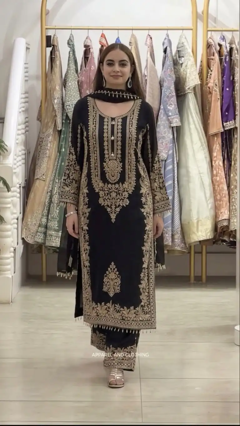 SR 1716 Black Colour Faux Georgette Salwar Suit with Lace Work. Introductory Price ₹2449. Delivery 4-6 Working Days. Shop now. | Casual Suits, Jump Suits, Creative suits, Designer Suits, Palazzo Suits, Party Wear Suits, Patiala Suits, Salwar suit, Straight Suits