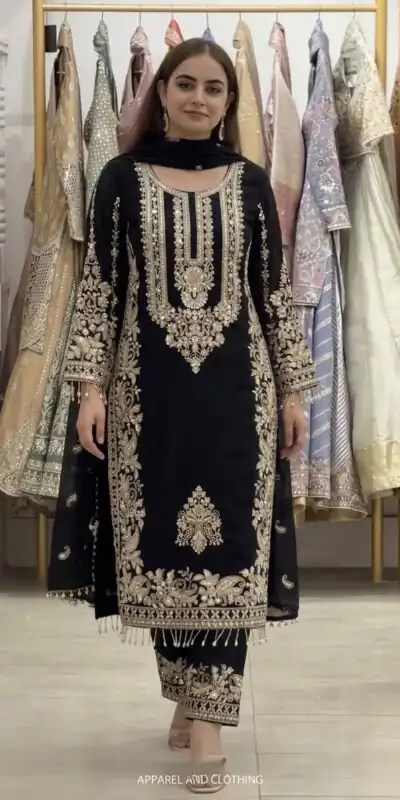 SR 1716 Black Colour Faux Georgette Salwar Suit with Lace Work. Introductory Price ₹2449. Delivery 4-6 Working Days. Shop now. | Casual Suits, Jump Suits, Creative suits, Designer Suits, Palazzo Suits, Party Wear Suits, Patiala Suits, Salwar suit, Straight Suits