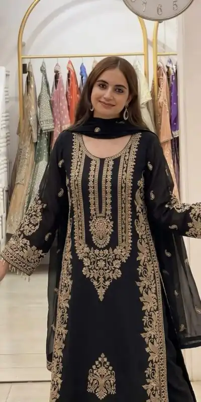 SR 1716 Black Colour Faux Georgette Salwar Suit with Lace Work. Introductory Price ₹2449. Delivery 4-6 Working Days. Shop now. | Casual Suits, Jump Suits, Creative suits, Designer Suits, Palazzo Suits, Party Wear Suits, Patiala Suits, Salwar suit, Straight Suits