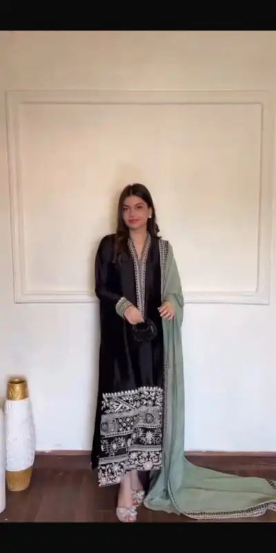 KD 1632 Black | Glass Salwar Suit with Thread Embroidery & Embroidery Work. Get it for ₹2449. Delivery 4-6 Working Days. Shop now. | Casual Suits, Jump Suits, Creative suits, Designer Suits, Palazzo Suits, Party Wear Suits, Patiala Suits, Salwar suit, Straight Suits