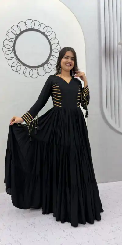 PC 590 Black in Color Pure Cotton ace Work Gown . Wedding, Party, Festive, Events Get it for ₹2449. Delivery 4-6 Working Days. Best Online Shop now. | Bollywood Gowns, Creative Gowns, Designer Gowns, Embroidered Gowns, Gowns, Party Wear Gowns