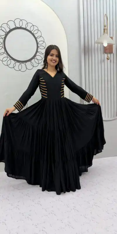 PC 590 Black in Color Pure Cotton ace Work Gown . Wedding, Party, Festive, Events Get it for ₹2449. Delivery 4-6 Working Days. Best Online Shop now. | Bollywood Gowns, Creative Gowns, Designer Gowns, Embroidered Gowns, Gowns, Party Wear Gowns