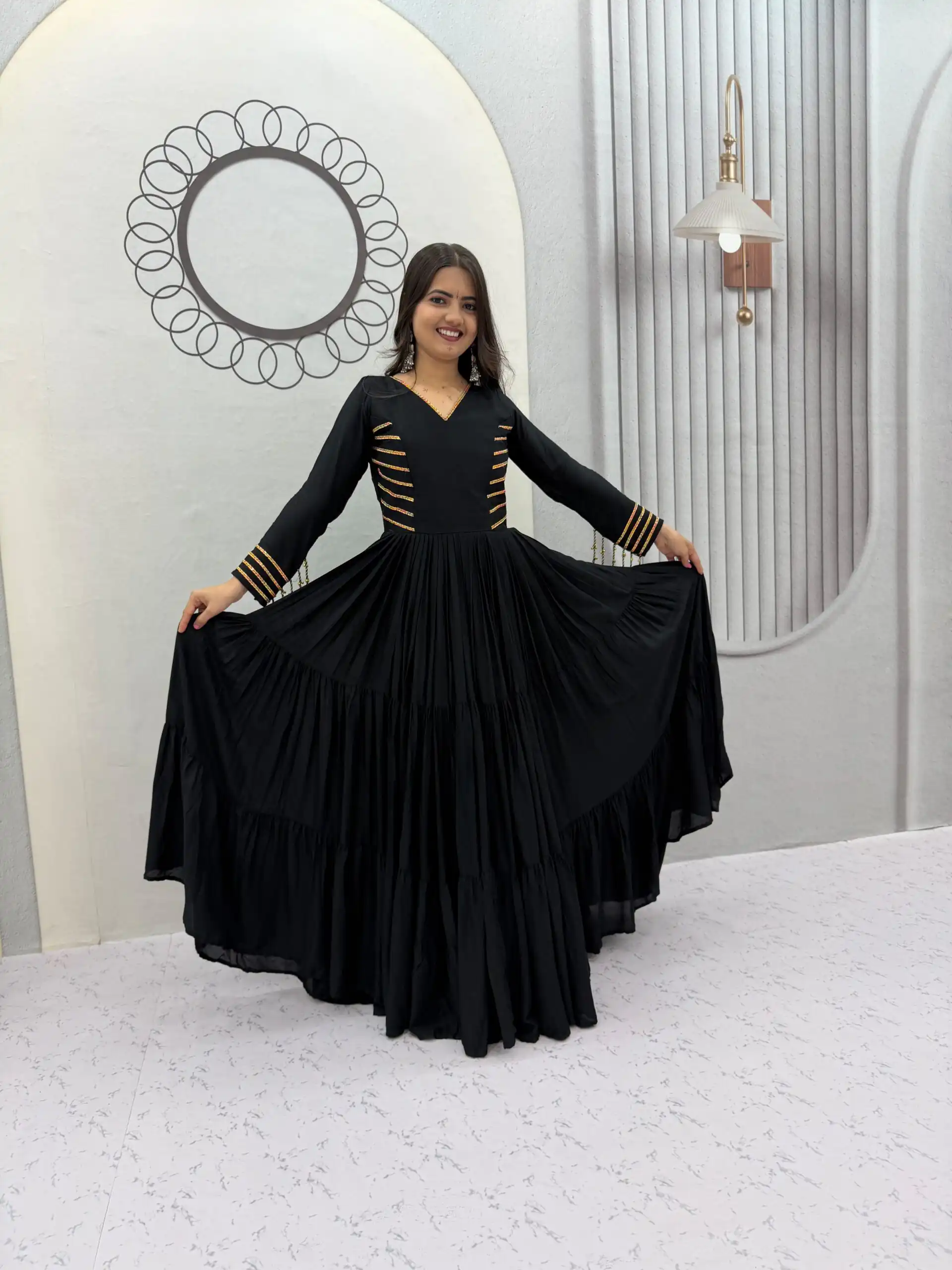 PC 590 Black in Color Pure Cotton ace Work Gown . Wedding, Party, Festive, Events Get it for ₹2449. Delivery 4-6 Working Days. Best Online Shop now. | Bollywood Gowns, Creative Gowns, Designer Gowns, Embroidered Gowns, Gowns, Party Wear Gowns