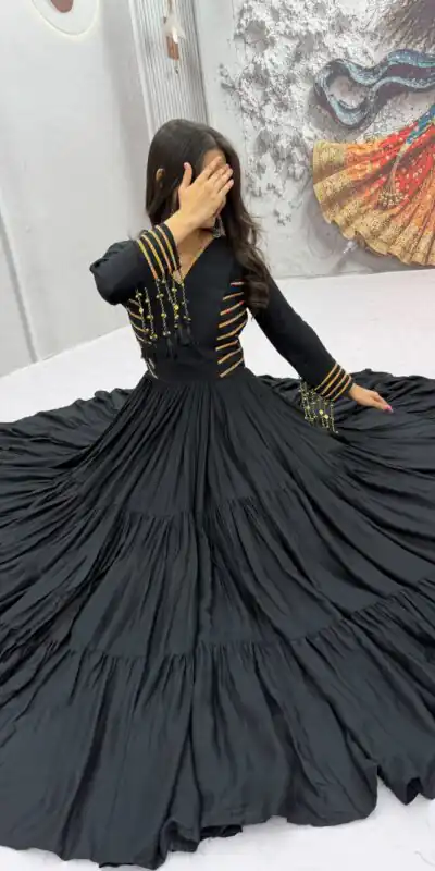 PC 590 Black in Color Pure Cotton ace Work Gown . Wedding, Party, Festive, Events Get it for ₹2449. Delivery 4-6 Working Days. Best Online Shop now. | Bollywood Gowns, Creative Gowns, Designer Gowns, Embroidered Gowns, Gowns, Party Wear Gowns
