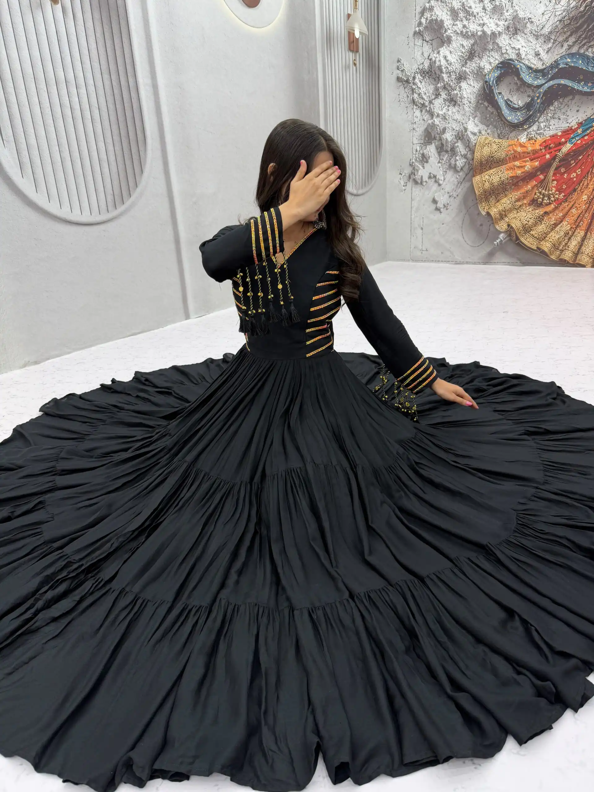 PC 590 Black in Color Pure Cotton ace Work Gown . Wedding, Party, Festive, Events Get it for ₹2449. Delivery 4-6 Working Days. Best Online Shop now. | Bollywood Gowns, Creative Gowns, Designer Gowns, Embroidered Gowns, Gowns, Party Wear Gowns