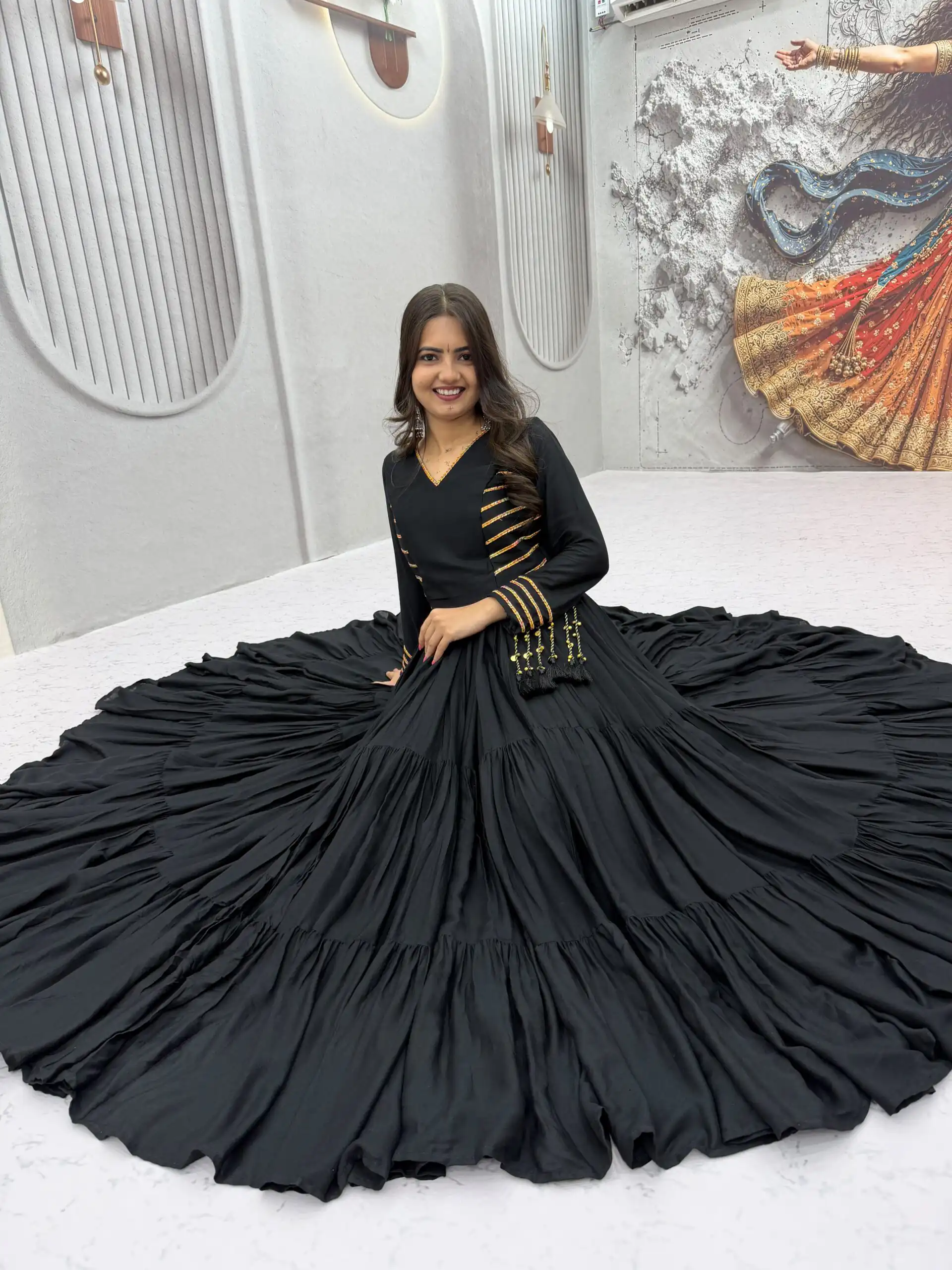 PC 590 Black in Color Pure Cotton ace Work Gown . Wedding, Party, Festive, Events Get it for ₹2449. Delivery 4-6 Working Days. Best Online Shop now. | Bollywood Gowns, Creative Gowns, Designer Gowns, Embroidered Gowns, Gowns, Party Wear Gowns