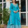SP 08 Blue Color American Silk Gown with Designer Work. Exclusive Offer ₹2149. Delivery 4-6 Working Days. Online Shop now. | Bollywood Gowns, Creative Gowns, Designer Gowns, Embroidered Gowns, Gowns, Party Wear Gowns