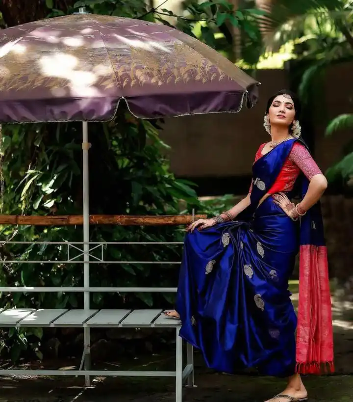 KP 2053 Blue in Soft Lichi Silk Jacquard Work Designer Work Saree . Exclusive Offer ₹1249. Delivery 4-6 Working Days. Shop now. | Creative Sarees, Bollywood Sarees, Designer Sarees, Embroidered Sarees, Ethnic Saree, Modern Digital sarees, Party Wear Sarees, Sarees