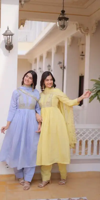 KA 1241 Lavender Roman Silk Gown. Perfect for Wedding, Party, Traditional Day, Sangeet, Pongal – Exclusive Offer ₹2599. Delivery 4-6 Working Days. Shop now | Bollywood Gowns, Creative Gowns, Designer Gowns, Embroidered Gowns, Gowns, Party Wear Gowns