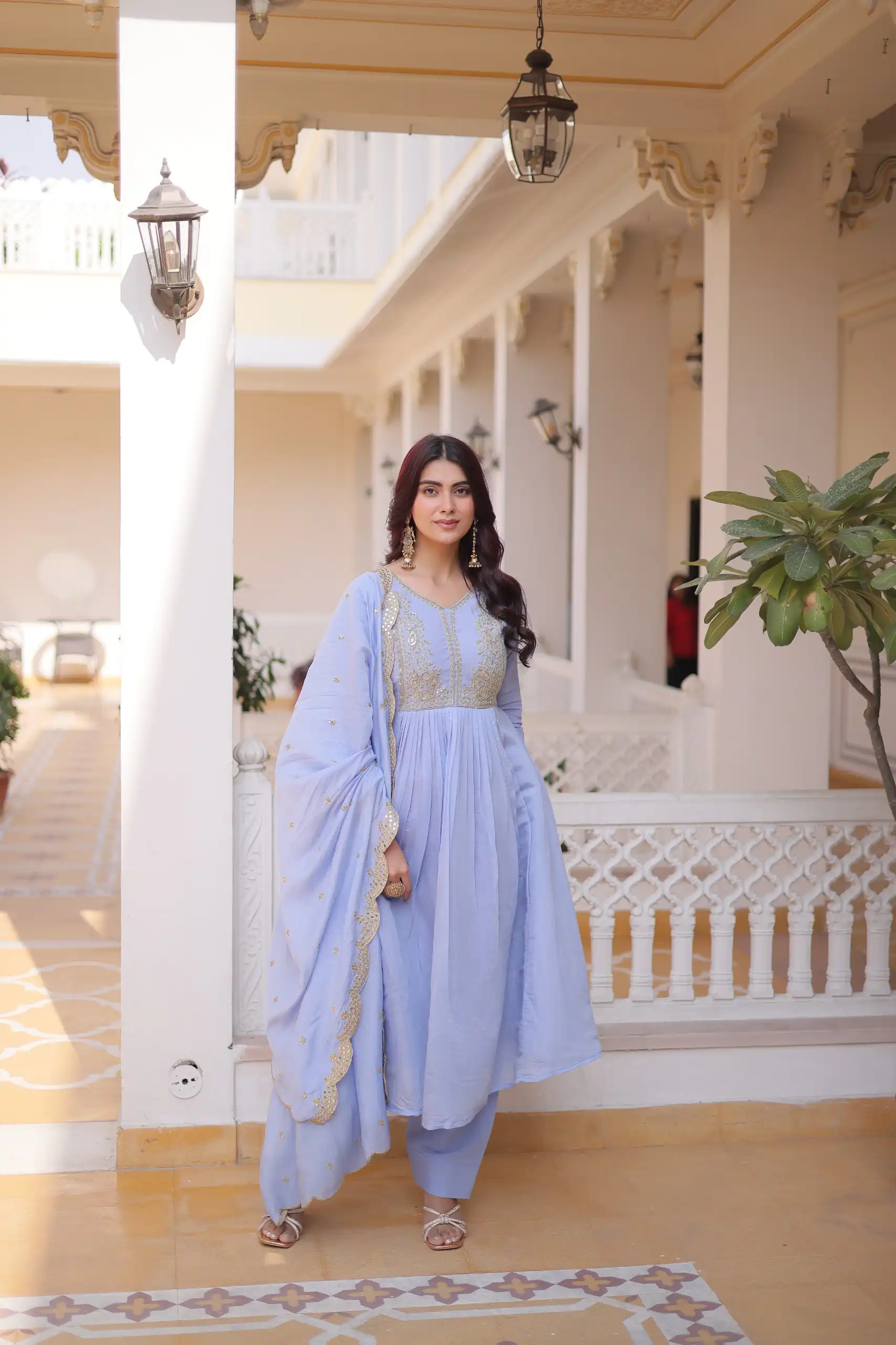 KA 1241 Lavender Roman Silk Gown. Perfect for Wedding, Party, Traditional Day, Sangeet, Pongal – Exclusive Offer ₹2599. Delivery 4-6 Working Days. Shop now | Bollywood Gowns, Creative Gowns, Designer Gowns, Embroidered Gowns, Gowns, Party Wear Gowns