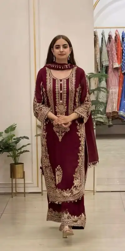 SR 1716 Maroon Colour Faux Georgette Salwar Suit with Lace Work. Introductory Price ₹2449. Delivery 4-6 Working Days. Shop now. | Casual Suits, Jump Suits, Creative suits, Designer Suits, Palazzo Suits, Party Wear Suits, Patiala Suits, Salwar suit, Straight Suits