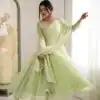 ZF 5012 Pista Blooming Faux Gown with Embroidery Work. Wedding, Party, Festive, Events Grab it for ₹2149. Delivery 4-6 Working Days. Shop now. | Anarkali Suits, Bollywood Anarkali, Creative-Anarkali, Designer Anarkali, Embroidered Anarkali, Party Wear Anarkali
