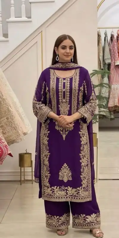 SR 1716 Purple Colour Faux Georgette Salwar Suit with Lace Work. Introductory Price ₹2449. Delivery 4-6 Working Days. Shop now. | Casual Suits, Jump Suits, Creative suits, Designer Suits, Palazzo Suits, Party Wear Suits, Patiala Suits, Salwar suit, Straight Suits