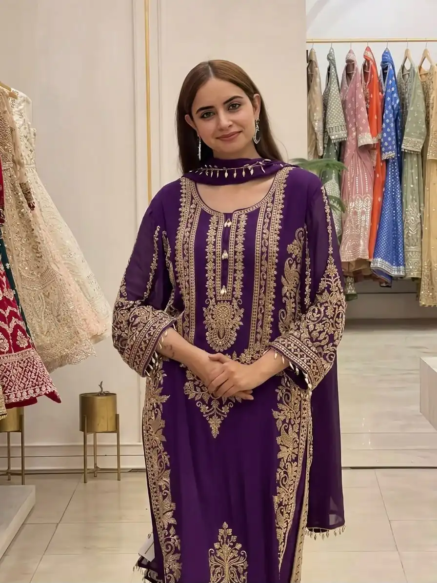 SR 1716 Purple Colour Faux Georgette Salwar Suit with Lace Work. Introductory Price ₹2449. Delivery 4-6 Working Days. Shop now. | Casual Suits, Jump Suits, Creative suits, Designer Suits, Palazzo Suits, Party Wear Suits, Patiala Suits, Salwar suit, Straight Suits
