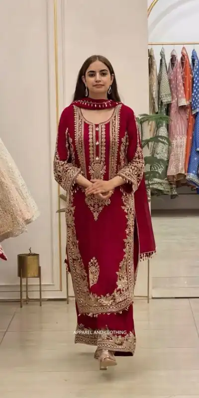 SR 1716 Red Colour Faux Georgette Salwar Suit with Lace Work. Introductory Price ₹2449. Delivery 4-6 Working Days. Shop now. | Casual Suits, Jump Suits, Creative suits, Designer Suits, Palazzo Suits, Party Wear Suits, Patiala Suits, Salwar suit, Straight Suits
