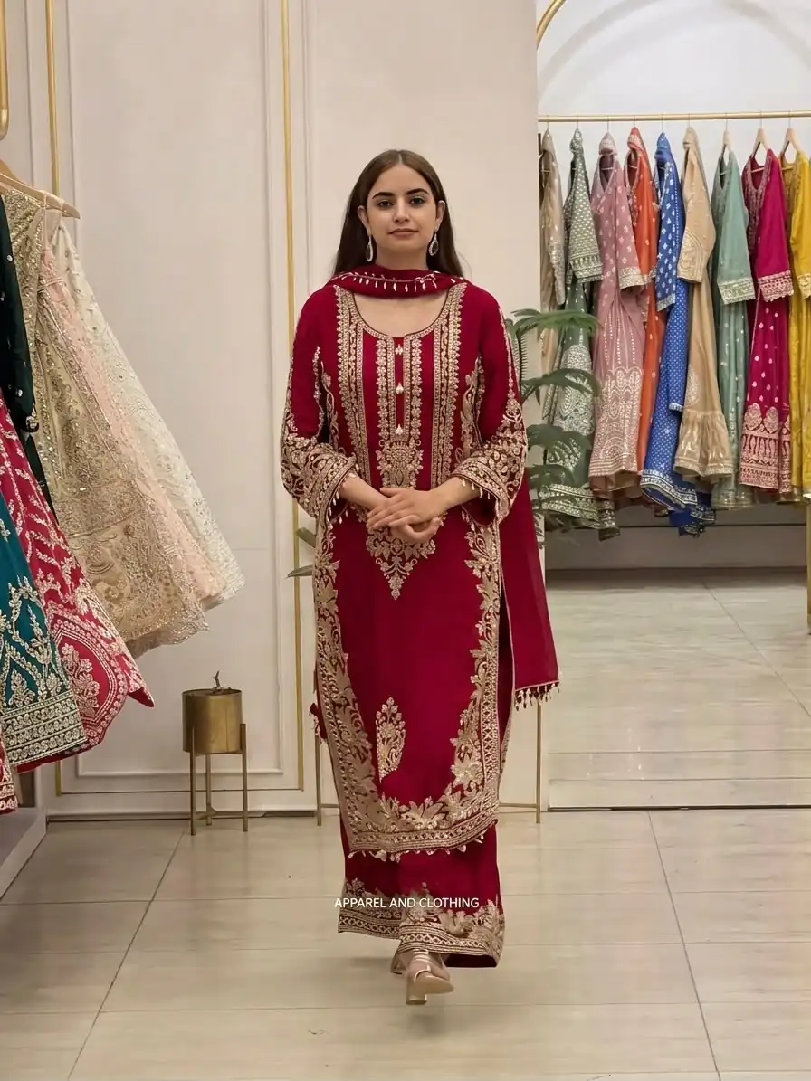 SR 1716 Red Colour Faux Georgette Salwar Suit with Lace Work. Introductory Price ₹2449. Delivery 4-6 Working Days. Shop now. | Casual Suits, Jump Suits, Creative suits, Designer Suits, Palazzo Suits, Party Wear Suits, Patiala Suits, Salwar suit, Straight Suits
