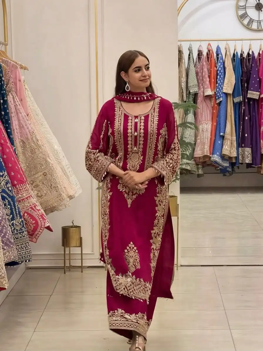 SR 1716 Red Colour Faux Georgette Salwar Suit with Lace Work. Introductory Price ₹2449. Delivery 4-6 Working Days. Shop now. | Casual Suits, Jump Suits, Creative suits, Designer Suits, Palazzo Suits, Party Wear Suits, Patiala Suits, Salwar suit, Straight Suits