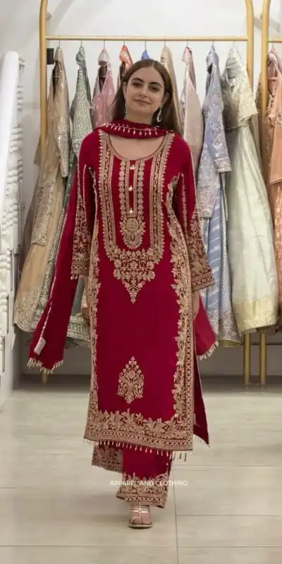 SR 1716 Red Colour Faux Georgette Salwar Suit with Lace Work. Introductory Price ₹2449. Delivery 4-6 Working Days. Shop now. | Casual Suits, Jump Suits, Creative suits, Designer Suits, Palazzo Suits, Party Wear Suits, Patiala Suits, Salwar suit, Straight Suits