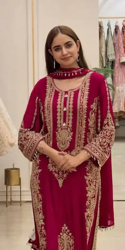 SR 1716 Red Colour Faux Georgette Salwar Suit with Lace Work. Introductory Price ₹2449. Delivery 4-6 Working Days. Shop now. | Casual Suits, Jump Suits, Creative suits, Designer Suits, Palazzo Suits, Party Wear Suits, Patiala Suits, Salwar suit, Straight Suits