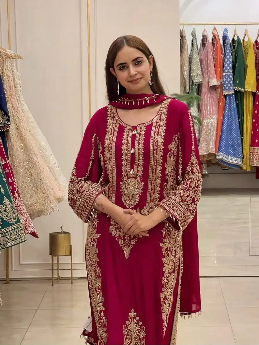 SR 1716 Red Colour Faux Georgette Salwar Suit with Lace Work. Introductory Price ₹2449. Delivery 4-6 Working Days. Shop now. | Casual Suits, Jump Suits, Creative suits, Designer Suits, Palazzo Suits, Party Wear Suits, Patiala Suits, Salwar suit, Straight Suits