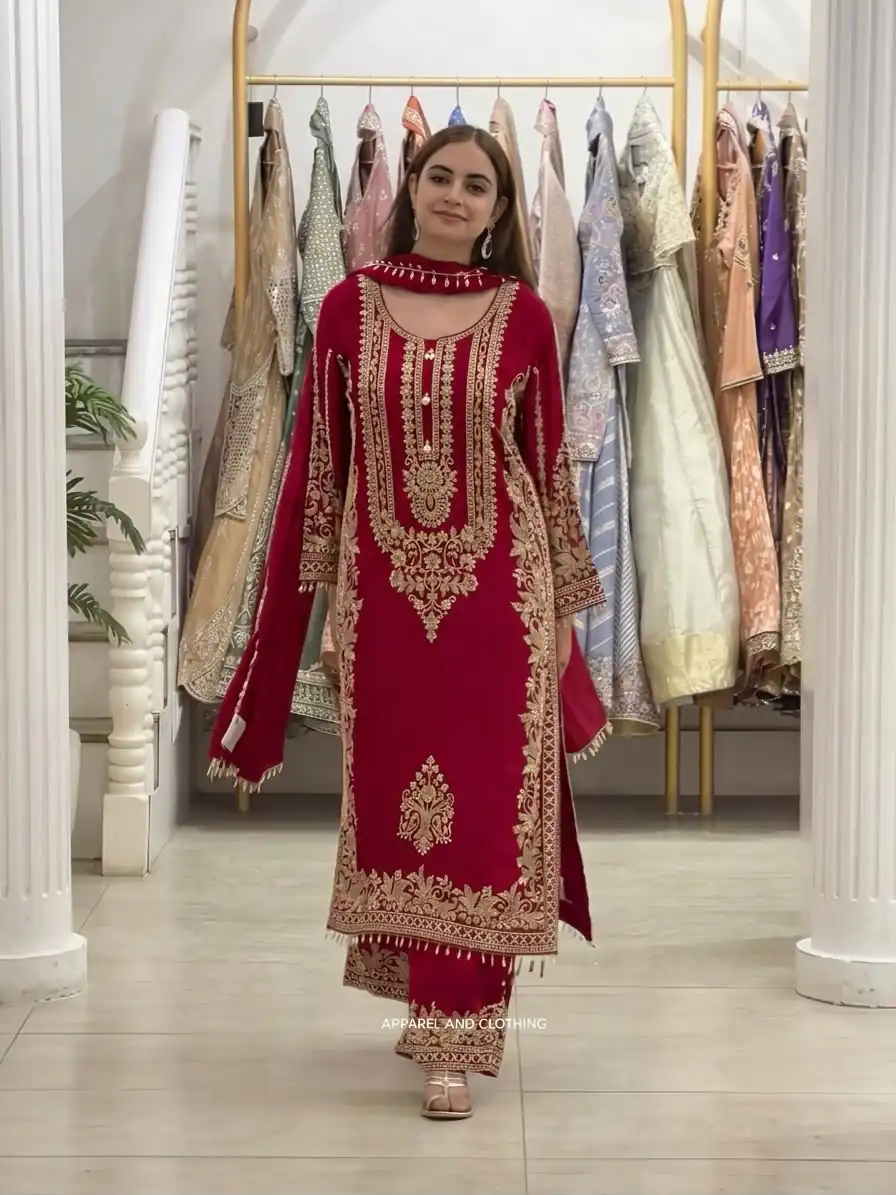 SR 1716 Red Colour Faux Georgette Salwar Suit with Lace Work. Introductory Price ₹2449. Delivery 4-6 Working Days. Shop now. | Casual Suits, Jump Suits, Creative suits, Designer Suits, Palazzo Suits, Party Wear Suits, Patiala Suits, Salwar suit, Straight Suits