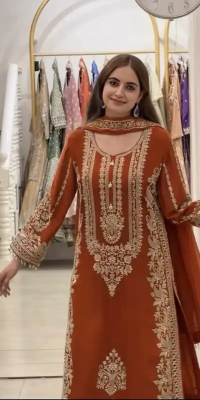 SR 1716 Rust Colour Faux Georgette Salwar Suit with Lace Work. Introductory Price ₹2449. Delivery 4-6 Working Days. Shop now. | Casual Suits, Jump Suits, Creative suits, Designer Suits, Palazzo Suits, Party Wear Suits, Patiala Suits, Salwar suit, Straight Suits