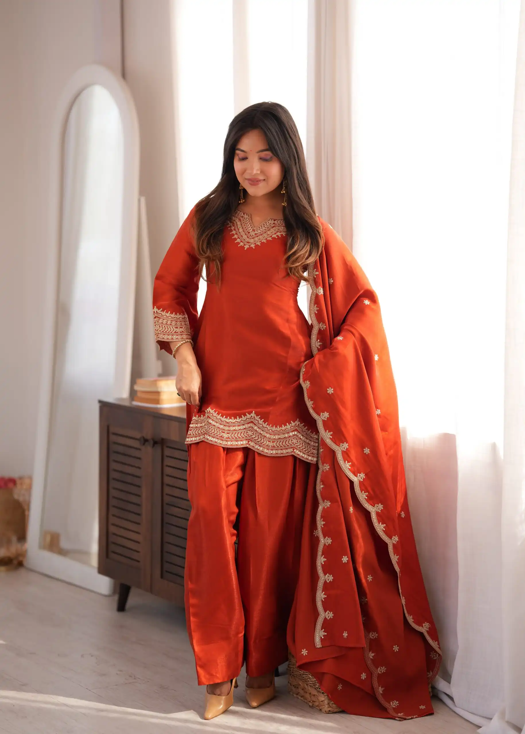KB 307 Rust in Glass Roman Silk. Sequins Work & Embroidery Work Salwar Suit Festive Deal ₹1999. Delivery 4-6 Working Days. Shop now. | Casual Suits, Jump Suits, Creative suits, Designer Suits, Palazzo Suits, Party Wear Suits, Patiala Suits, Salwar suit, Straight Suits
