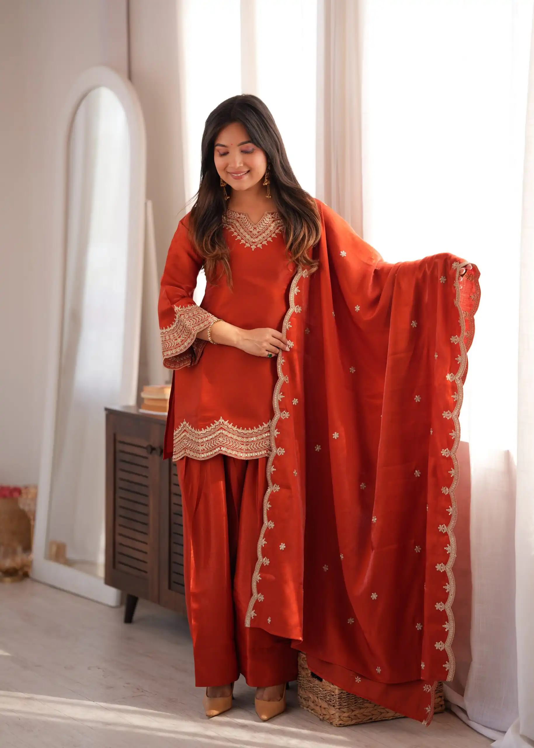 KB 307 Rust in Glass Roman Silk. Sequins Work & Embroidery Work Salwar Suit Festive Deal ₹1999. Delivery 4-6 Working Days. Shop now. | Casual Suits, Jump Suits, Creative suits, Designer Suits, Palazzo Suits, Party Wear Suits, Patiala Suits, Salwar suit, Straight Suits