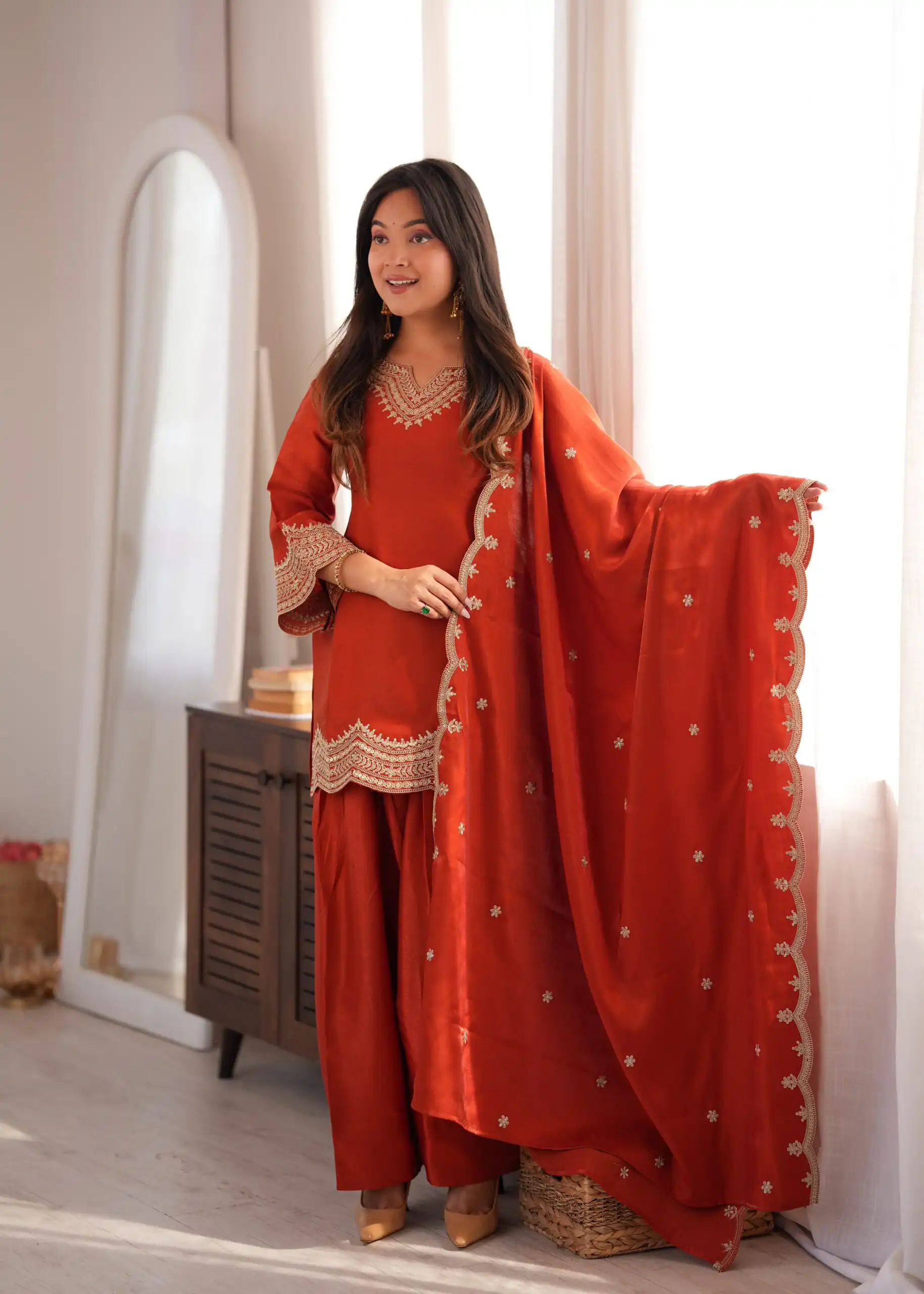 KB 307 Rust in Glass Roman Silk. Sequins Work & Embroidery Work Salwar Suit Festive Deal ₹1999. Delivery 4-6 Working Days. Shop now. | Casual Suits, Jump Suits, Creative suits, Designer Suits, Palazzo Suits, Party Wear Suits, Patiala Suits, Salwar suit, Straight Suits