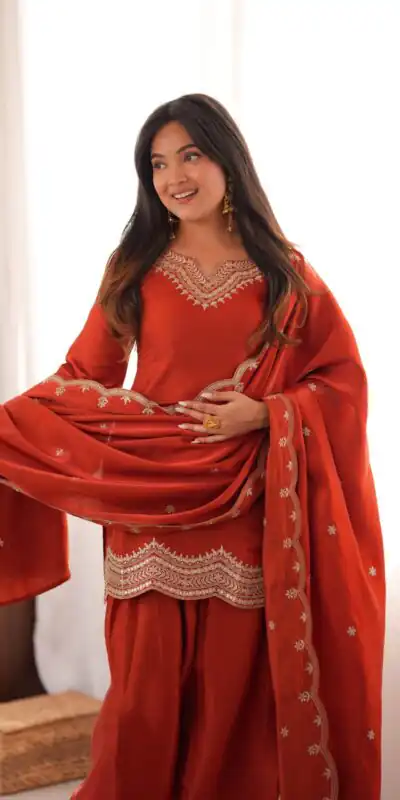 KB 307 Rust in Glass Roman Silk. Sequins Work & Embroidery Work Salwar Suit Festive Deal ₹1999. Delivery 4-6 Working Days. Shop now. | Casual Suits, Jump Suits, Creative suits, Designer Suits, Palazzo Suits, Party Wear Suits, Patiala Suits, Salwar suit, Straight Suits