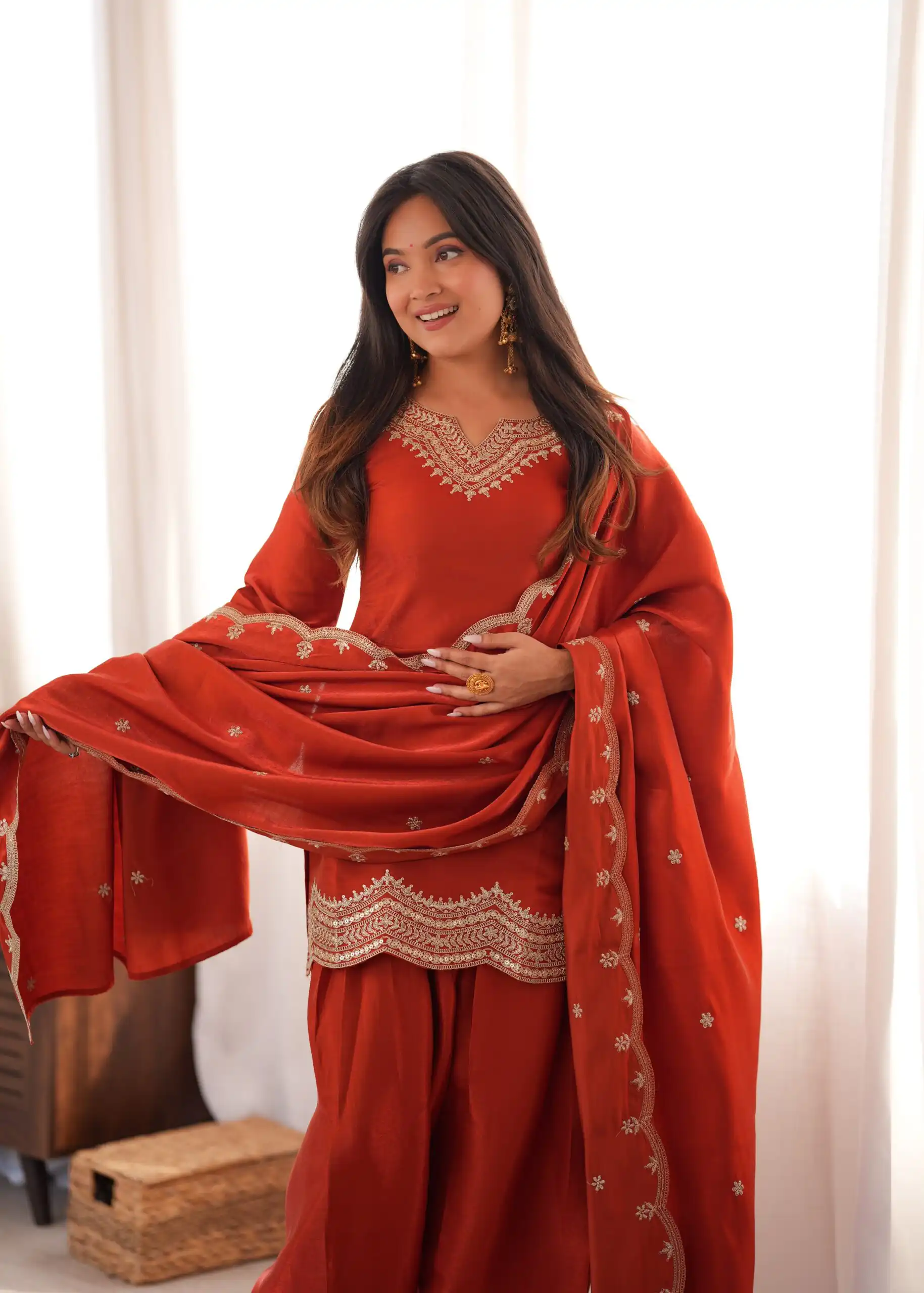 KB 307 Rust in Glass Roman Silk. Sequins Work & Embroidery Work Salwar Suit Festive Deal ₹1999. Delivery 4-6 Working Days. Shop now. | Casual Suits, Jump Suits, Creative suits, Designer Suits, Palazzo Suits, Party Wear Suits, Patiala Suits, Salwar suit, Straight Suits