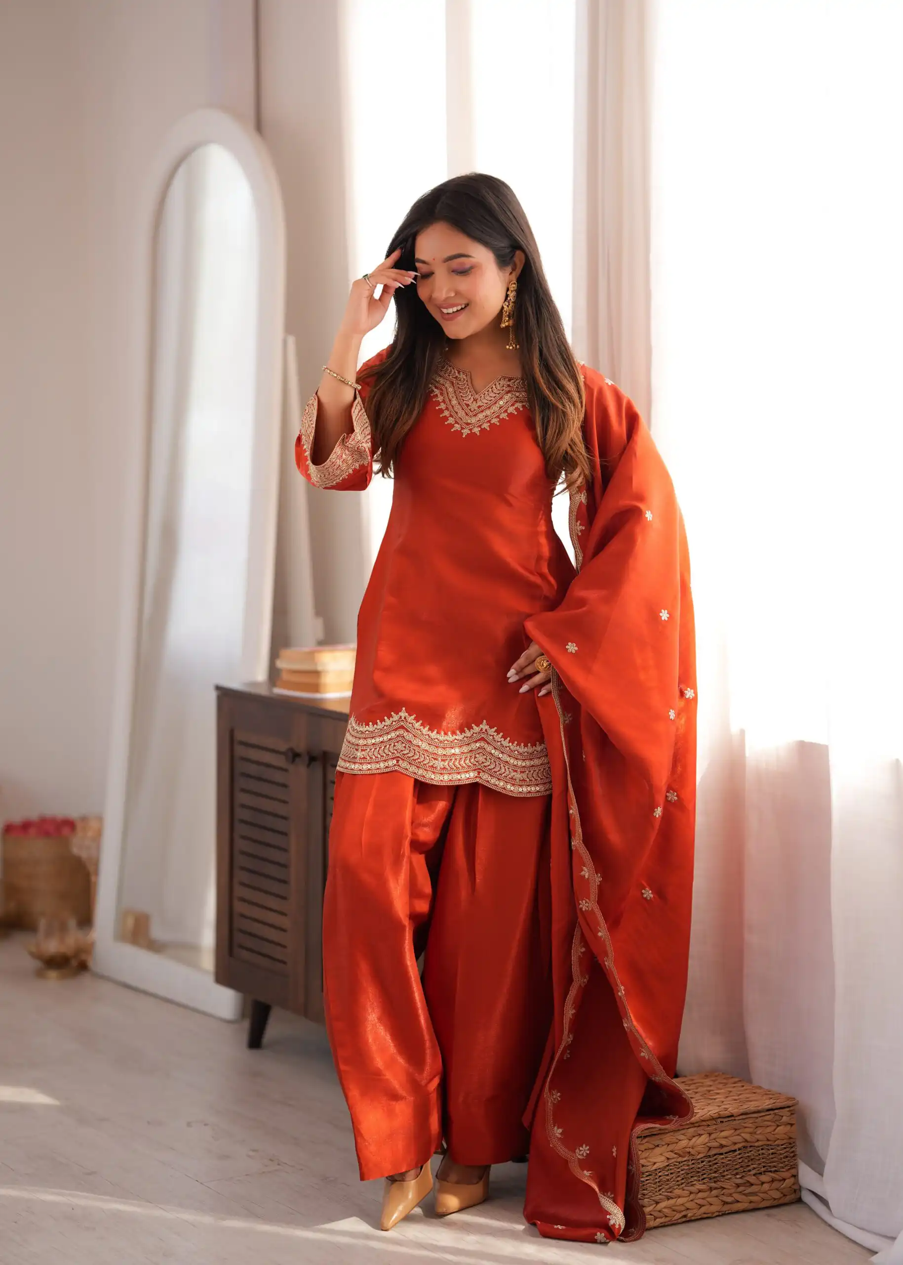 KB 307 Rust in Glass Roman Silk. Sequins Work & Embroidery Work Salwar Suit Festive Deal ₹1999. Delivery 4-6 Working Days. Shop now. | Casual Suits, Jump Suits, Creative suits, Designer Suits, Palazzo Suits, Party Wear Suits, Patiala Suits, Salwar suit, Straight Suits