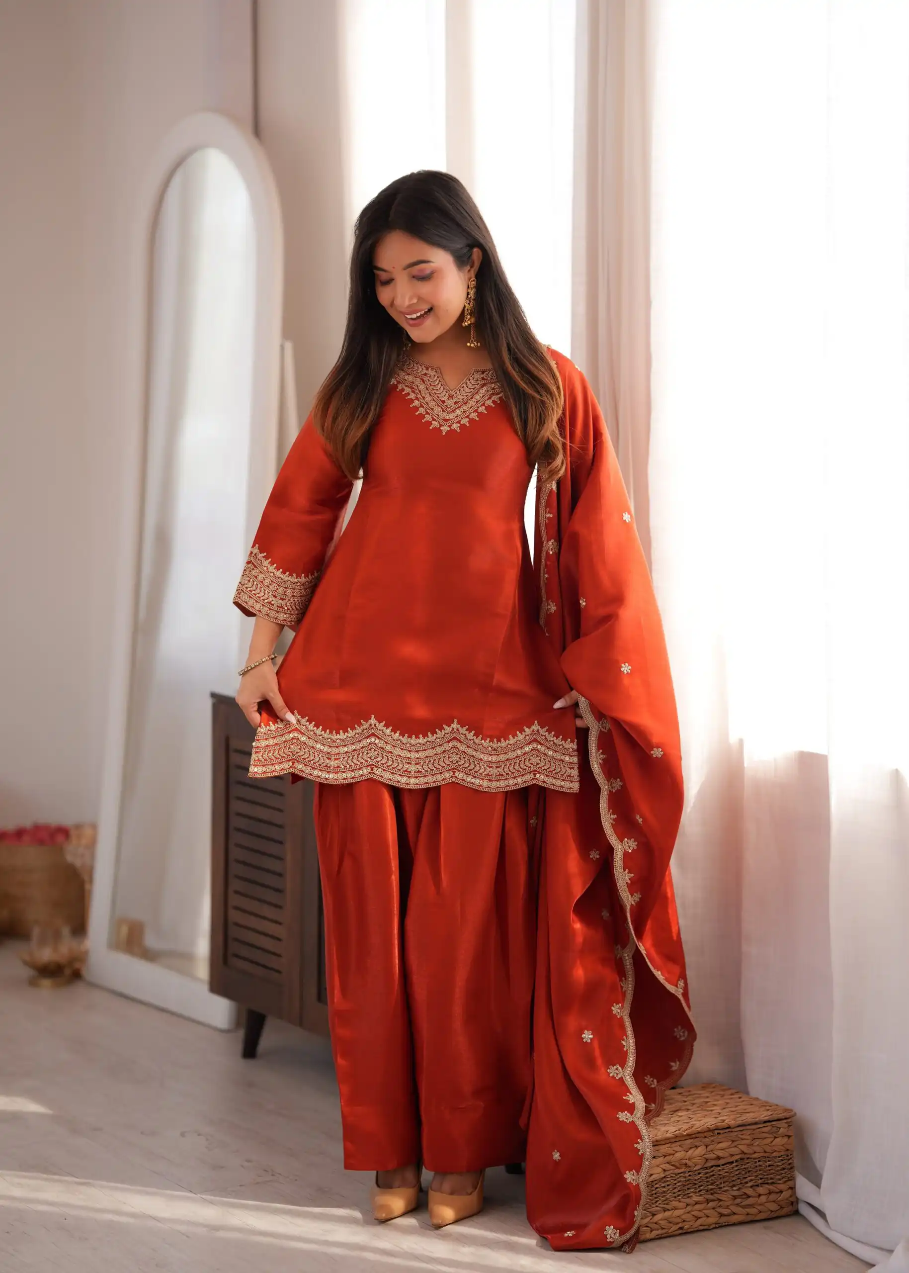 KB 307 Rust in Glass Roman Silk. Sequins Work & Embroidery Work Salwar Suit Festive Deal ₹1999. Delivery 4-6 Working Days. Shop now. | Casual Suits, Jump Suits, Creative suits, Designer Suits, Palazzo Suits, Party Wear Suits, Patiala Suits, Salwar suit, Straight Suits