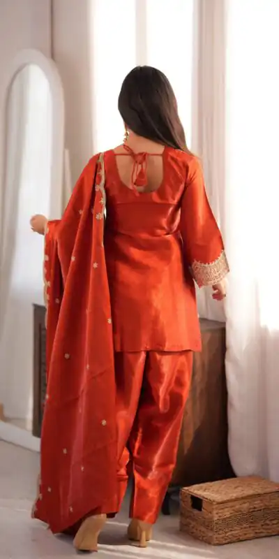 KB 307 Rust in Glass Roman Silk. Sequins Work & Embroidery Work Salwar Suit Festive Deal ₹1999. Delivery 4-6 Working Days. Shop now. | Casual Suits, Jump Suits, Creative suits, Designer Suits, Palazzo Suits, Party Wear Suits, Patiala Suits, Salwar suit, Straight Suits