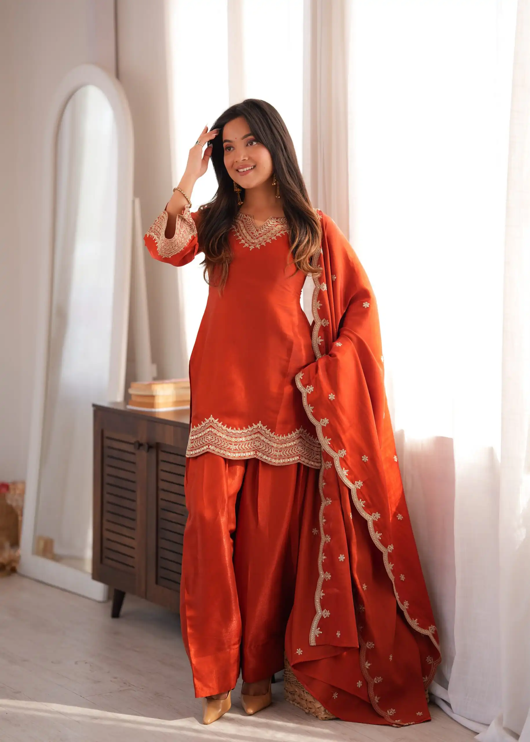 KB 307 Rust in Glass Roman Silk. Sequins Work & Embroidery Work Salwar Suit Festive Deal ₹1999. Delivery 4-6 Working Days. Shop now. | Casual Suits, Jump Suits, Creative suits, Designer Suits, Palazzo Suits, Party Wear Suits, Patiala Suits, Salwar suit, Straight Suits